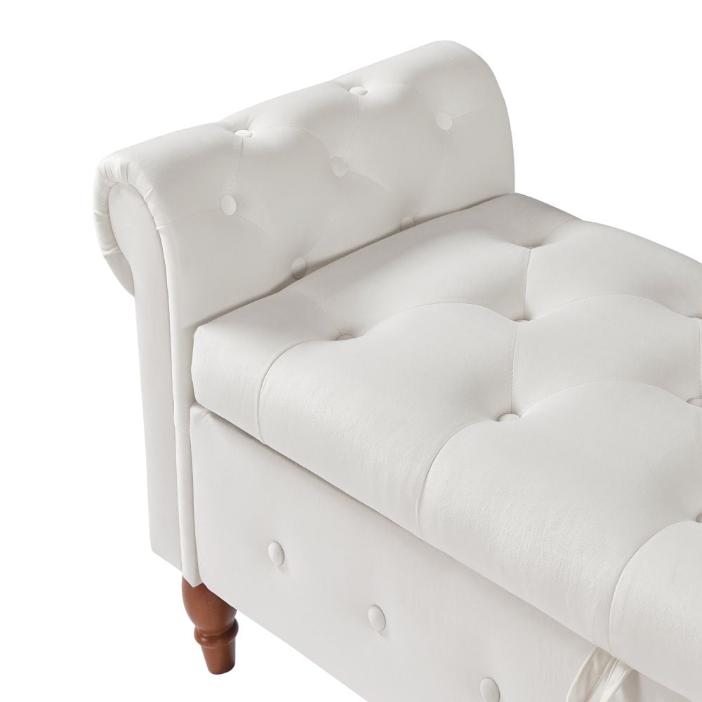 Velvet Storage Ottoman Bench – Multifunctional Beige Sofa Stool With Hidden Compartment, 500lbs Capacity, Rubberwood Legs_voghion.com
